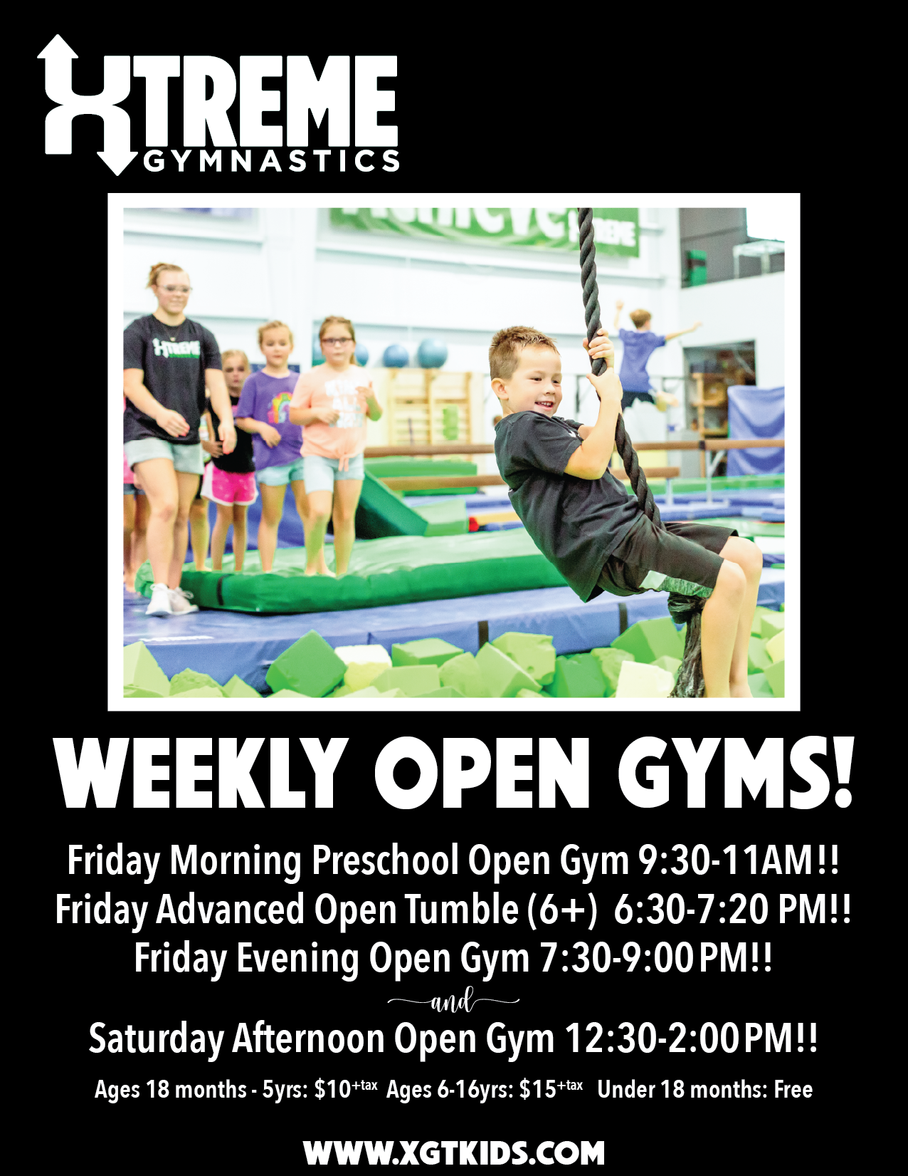Weekly Open Gym times and ages