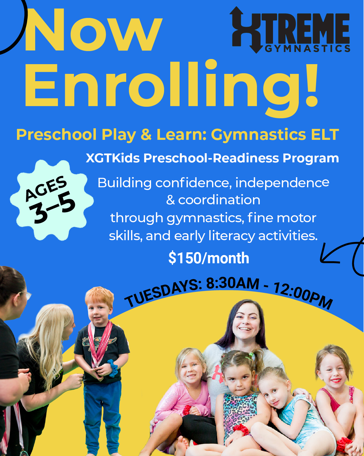Preschoolers doing Gymnastics at Xtreme Gymnastics in Lee's Summit.