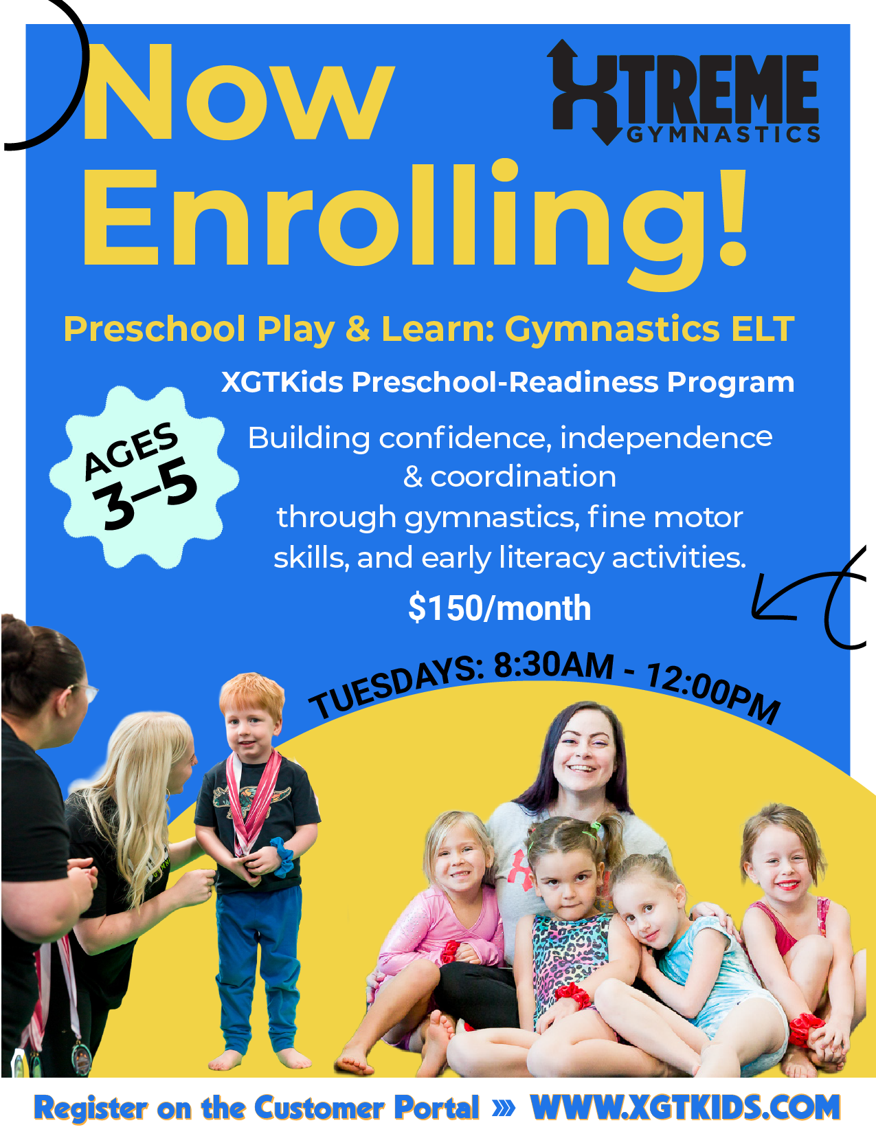 Preschoolers doing Gymnastics at Xtreme Gymnastics in Lee's Summit.